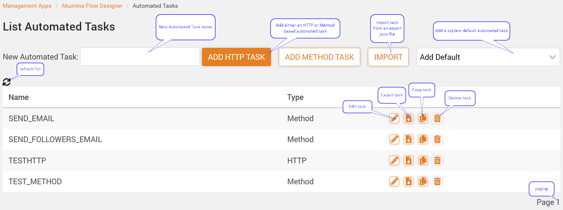 Automated Tasks Page