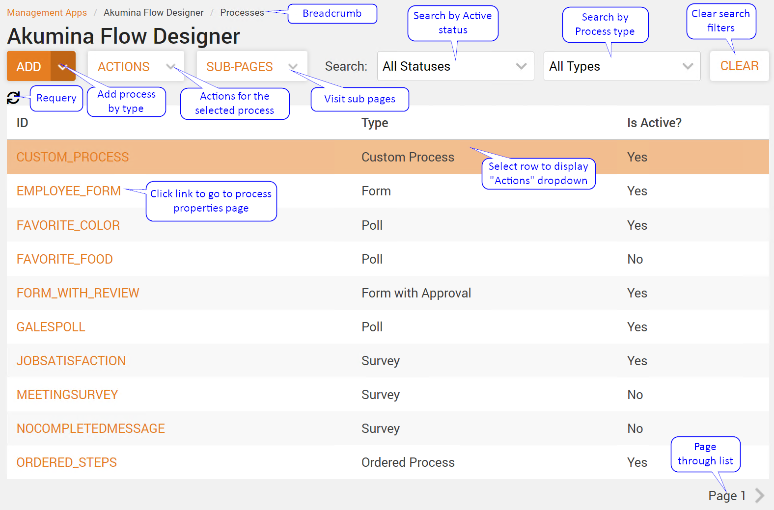 Akumina Flow Process List