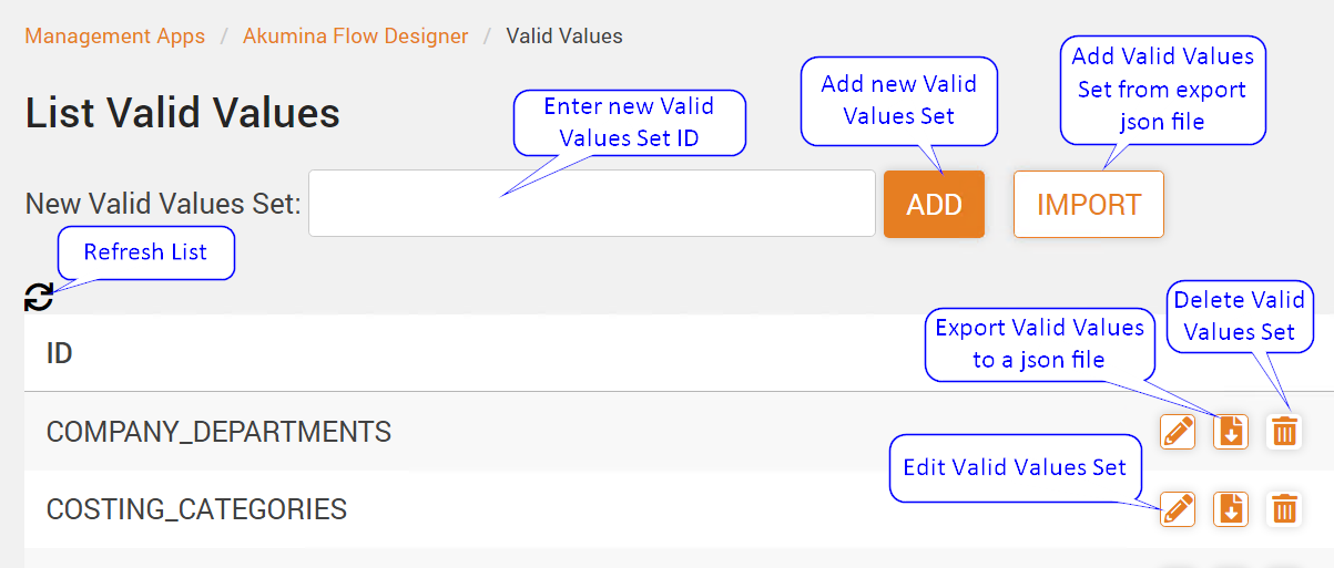 Valid Values Page